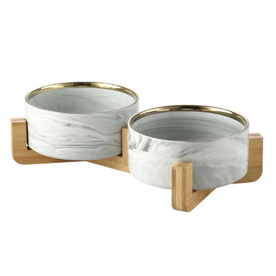 Adjustable Wooden Stand Ceramic Dog Bowl