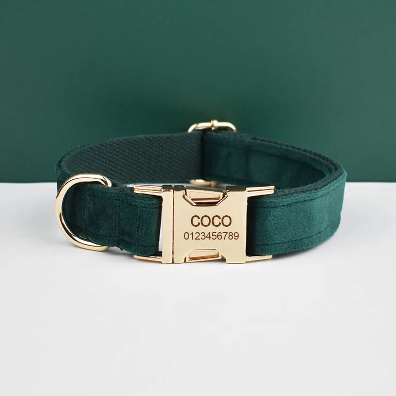 Green Velvet Dog Collar and Leash Set