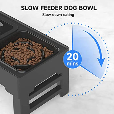 No Spill! Adjustable Height Stainless Steel Dogs Double Bowls