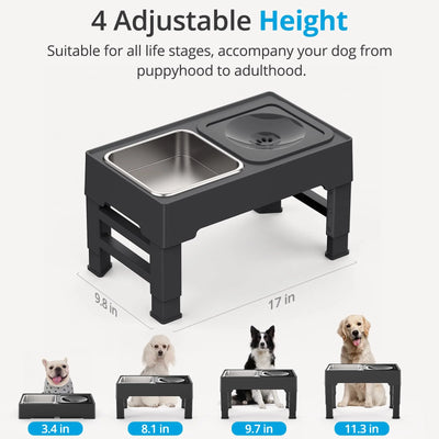 No Spill! Adjustable Height Stainless Steel Dogs Double Bowls